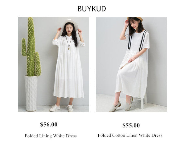 Buykud Summer White Dress-Long