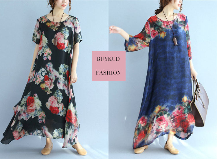 Printing Floral Silk Dress