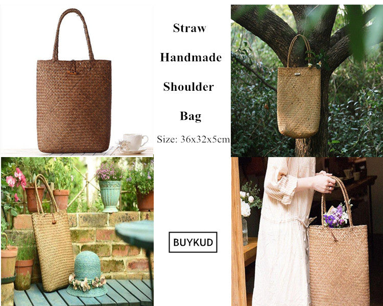 Retro Natural Straw Women Handmade Shoulder Bag