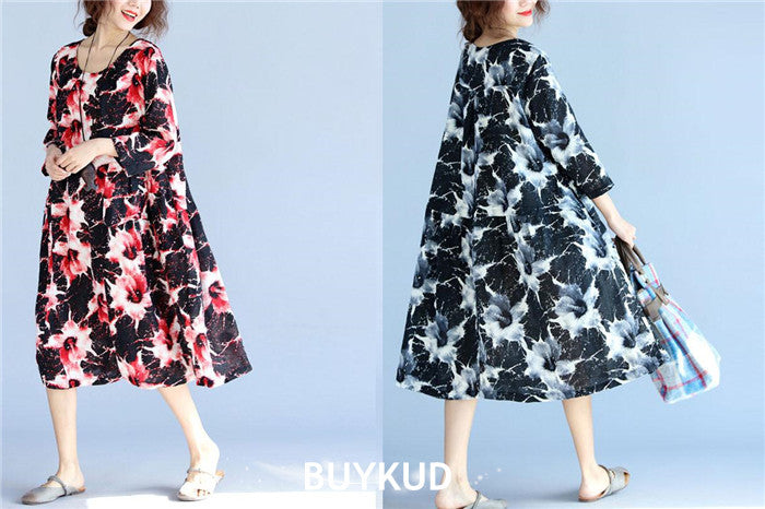 Summer Retro Printing Loose Dress