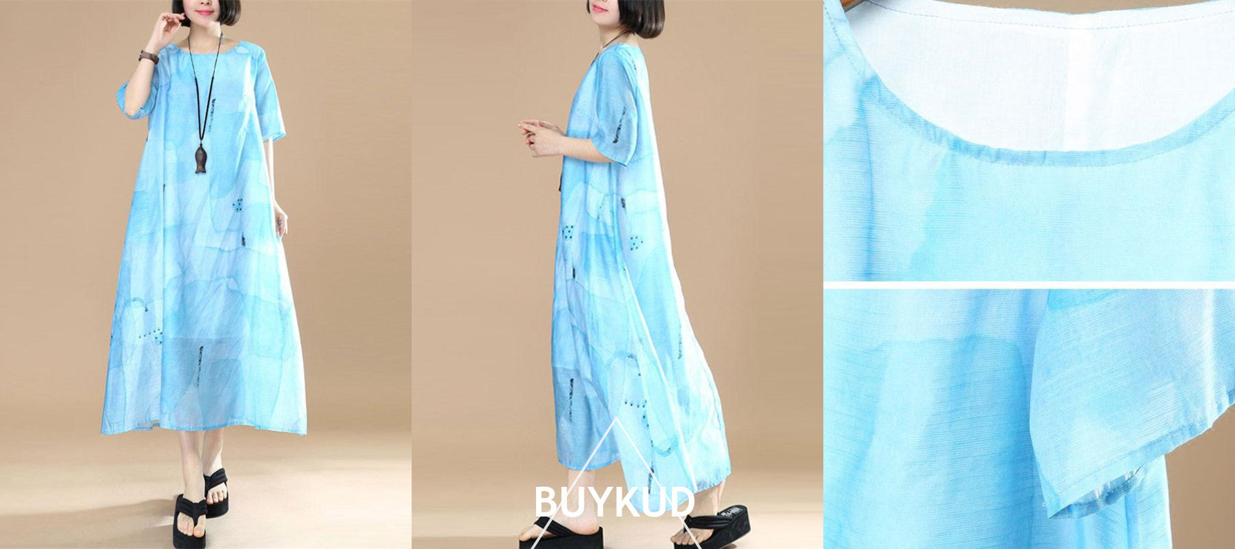 Women Loose Lining Polyester Light Blue Dress