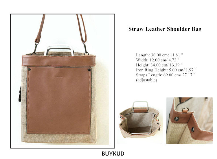 Women Retro Straw Leather Shoulder Bag