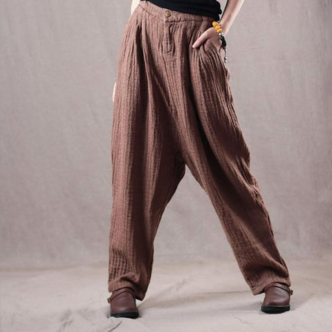 Pantalon sarouel décontracté en lin de couleur unie pour femmes