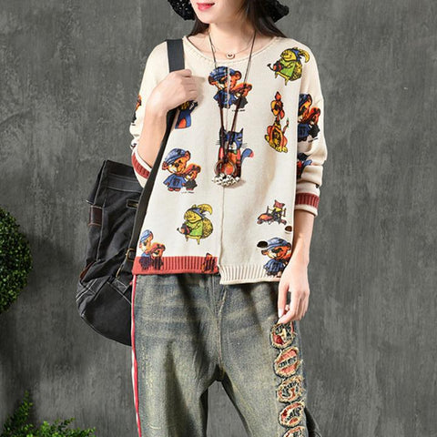 Cotton Women Loose Cute Cartoon Sweater