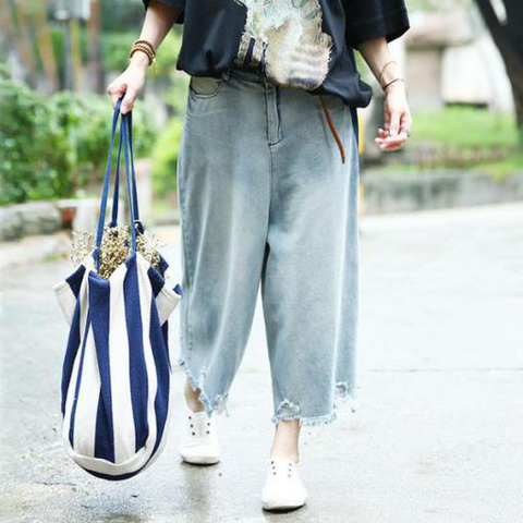 Denim Blue Casual Vintage Jeans Women Wide Leg Pants