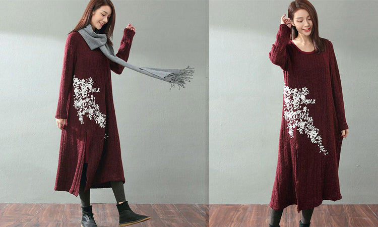 Embroidered Wool Knit Dress