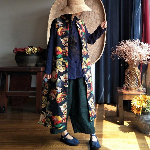 Long Sleeveless Cardigan Women Retro Waistcoat