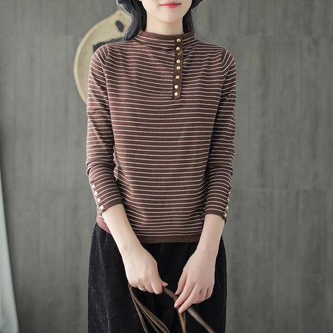 Slim Autumn Casual Stripes T-shirt For Women