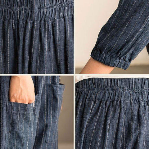 Summer Women Loose Stripe Blue Lantern Pants