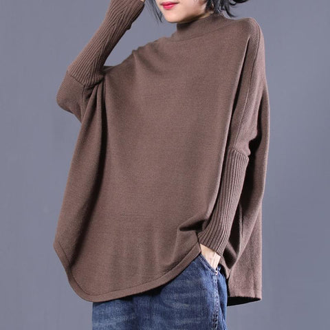 Winter Coffee Cotton Solid Large Size Long Sleeve Sweater