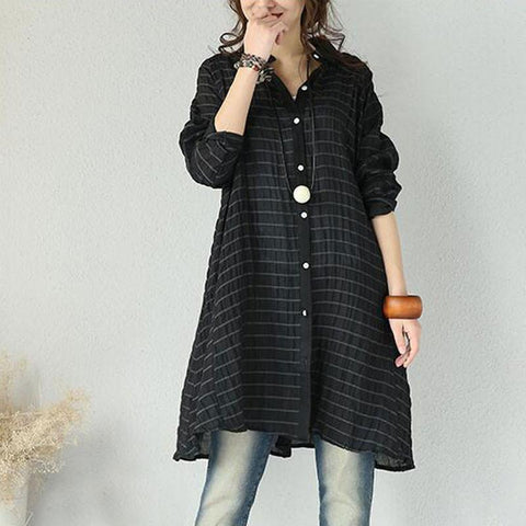 Women Casual Loose Cotton Linen Shirt Dress