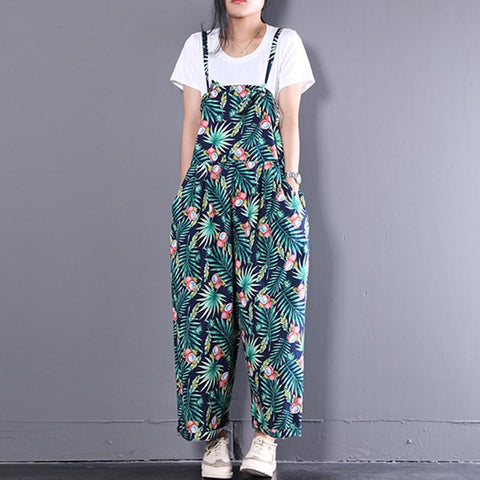 Summer Floral Casual Long Women Green Loose Jumpsuits