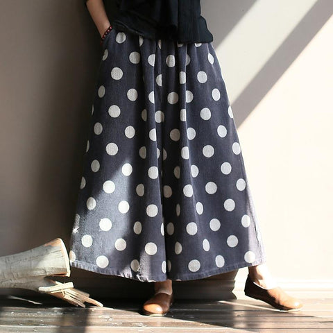 Women Loose Corduroy Dot Print Wide Leg Pants