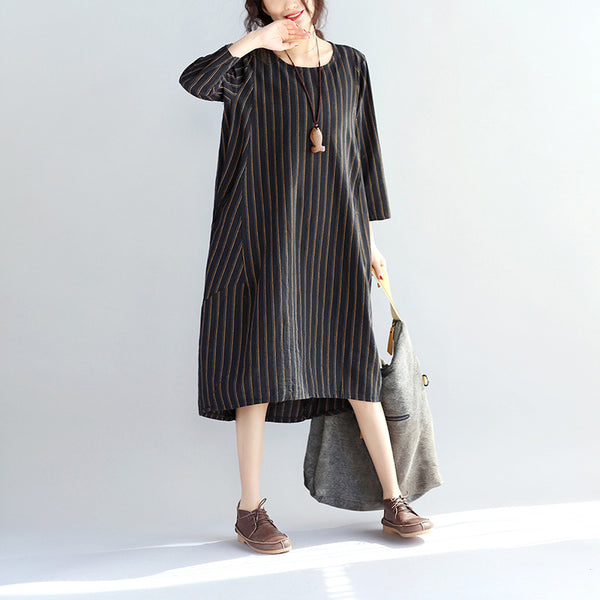 Buykud Dresses Casual Loose Dress Cotton And Linen High Quality Clothing Loose Style Fashion