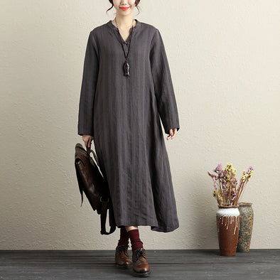 Cotton Linen Loose Fitting Maxi Dress | Plus Size Long Linen Sleeve ...