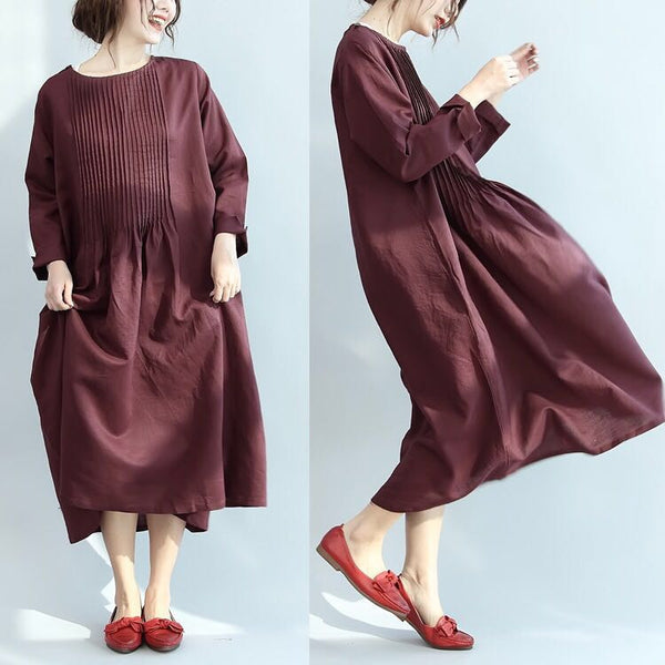 Buykud Dresses---Casual Loose Dress, Cotton and Linen High Quality ...