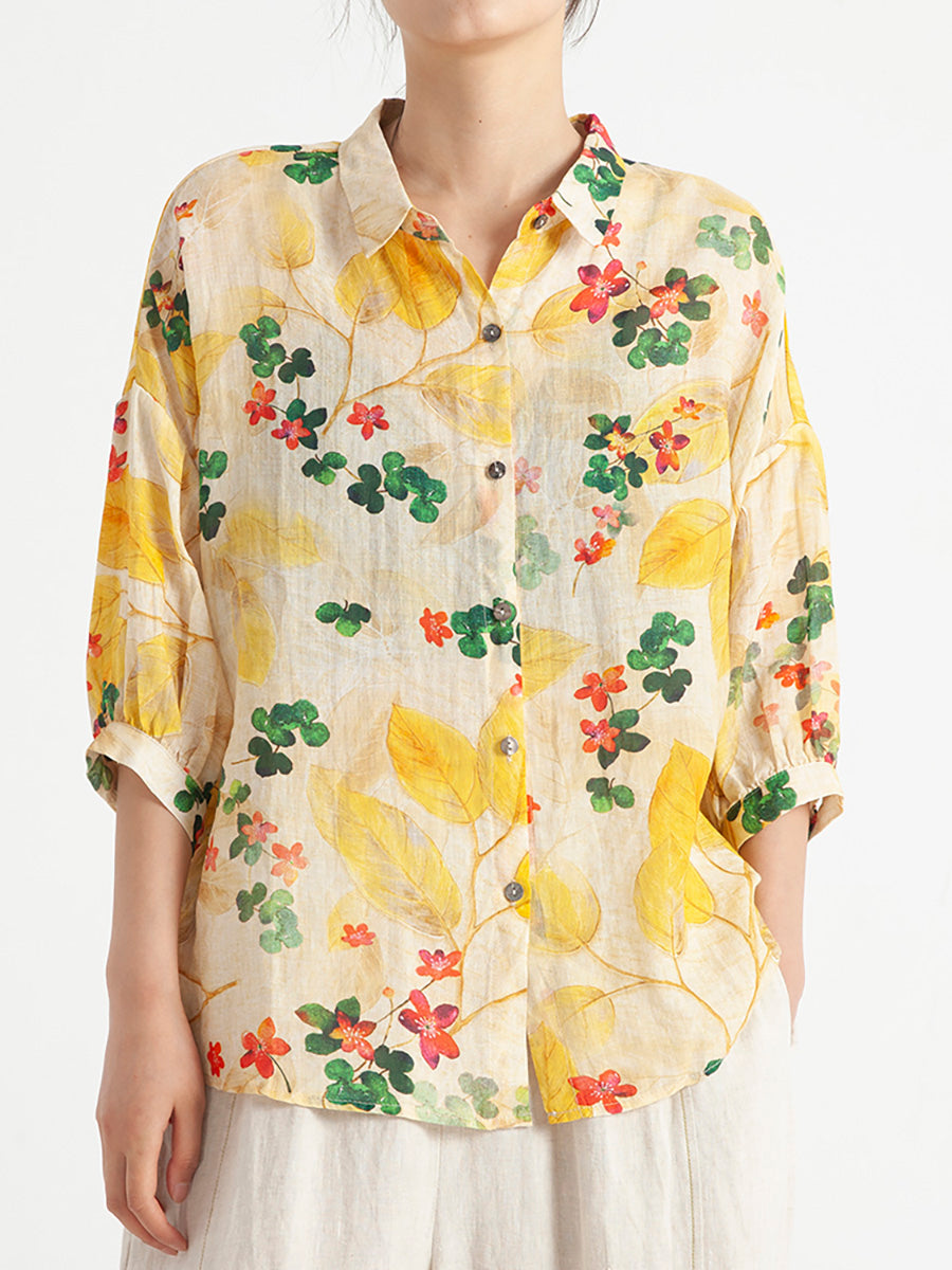 Plus Size Floral Vintage Summer Loose Shirt
