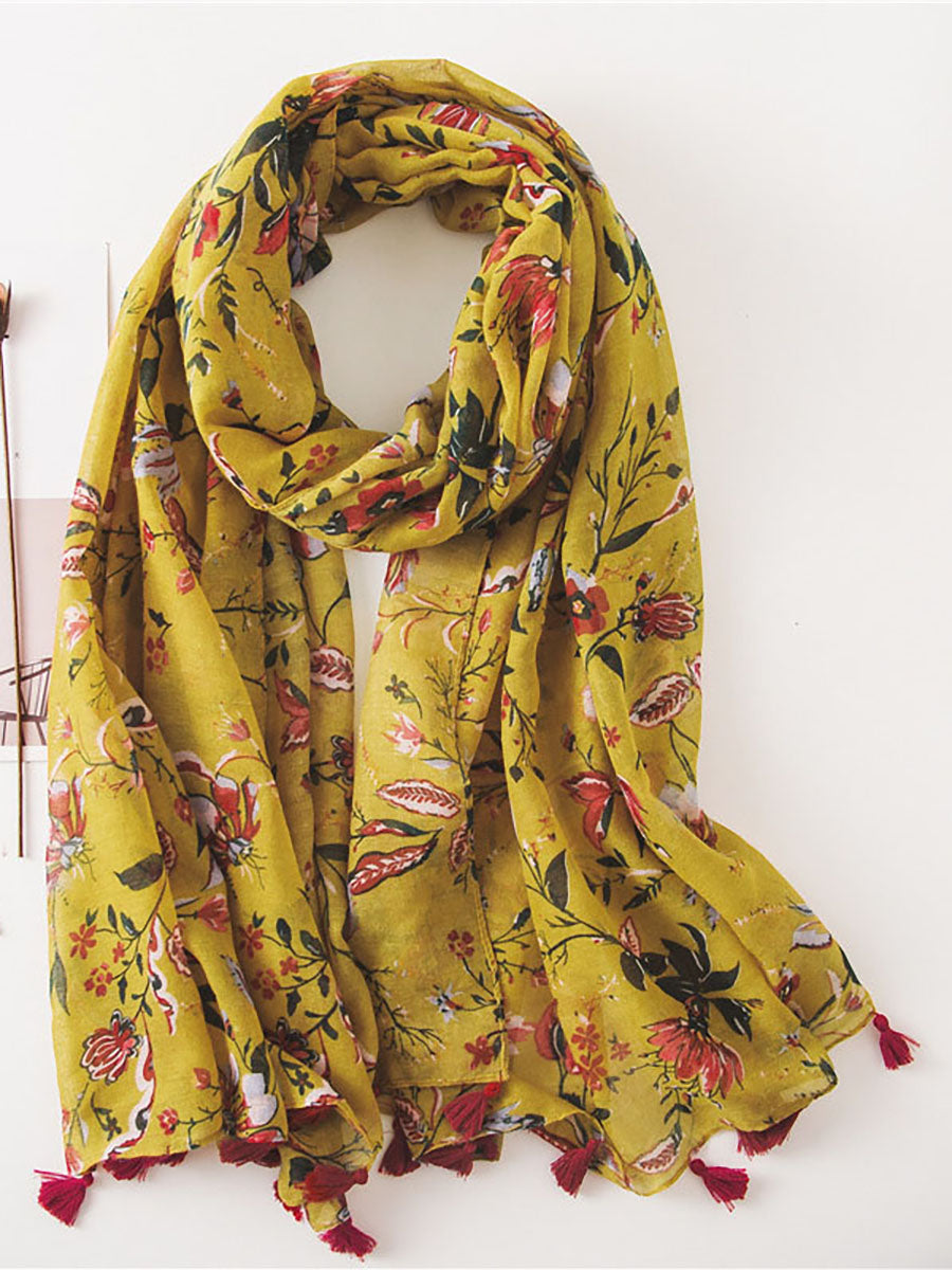 Spring Yellow Floral Print Sunscreen Scarf