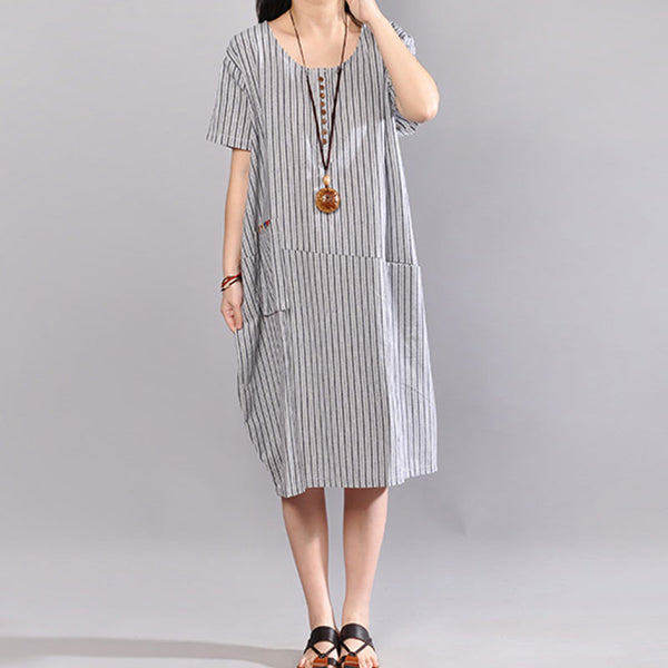 Hot Sales Women's Short Sleeve Dresses | Loose Linen Cotton