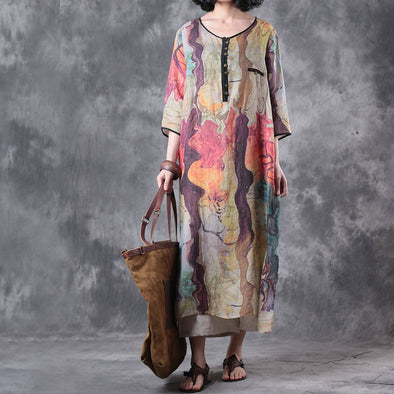 Cotton Linen Loose Fitting Maxi Dress | Plus Size Long Linen Sleeve ...
