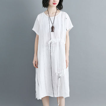 Hot Sales Women's Short Sleeve Dresses | Loose Linen Cotton – BUYKUD