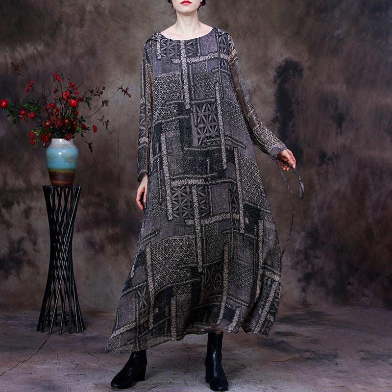 Long Sleeve Loose Prints Maxi Spring Dress