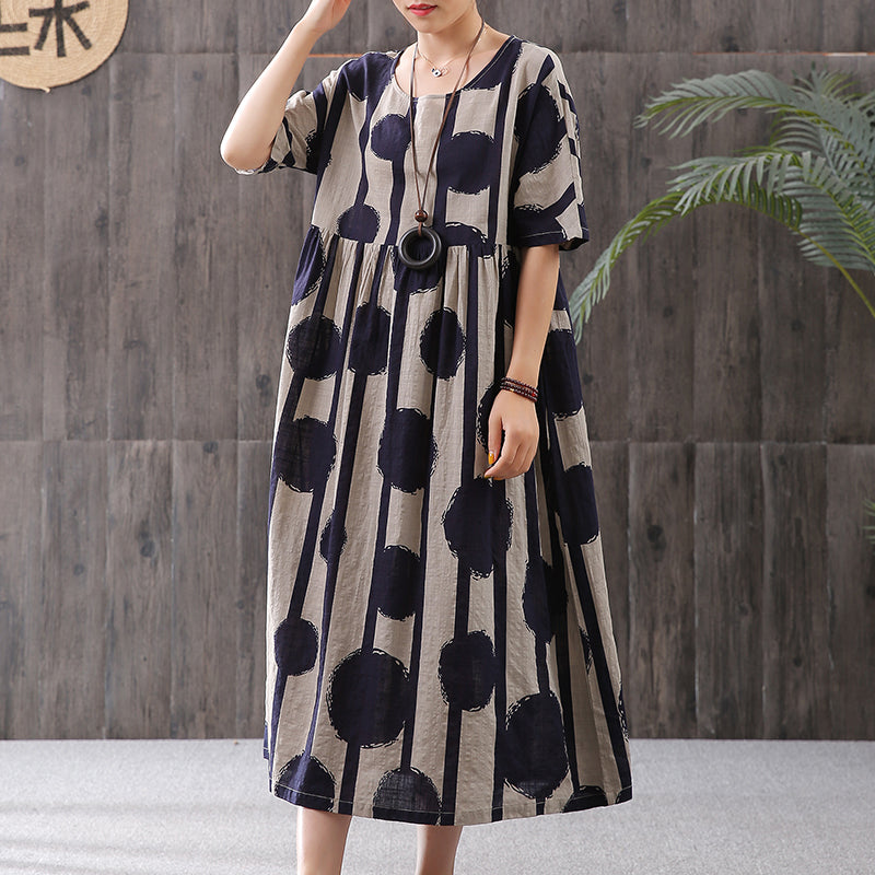 Blue Plus Size Casual Cotton Linen Dresses For Women Q9043– FantasyLinen