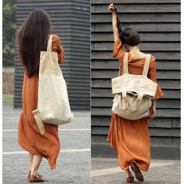 Large Canvas-linen Backpack-shoulder Bag
