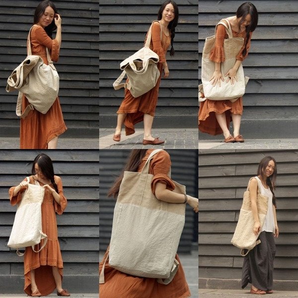 Large Canvas-linen Backpack-shoulder Bag