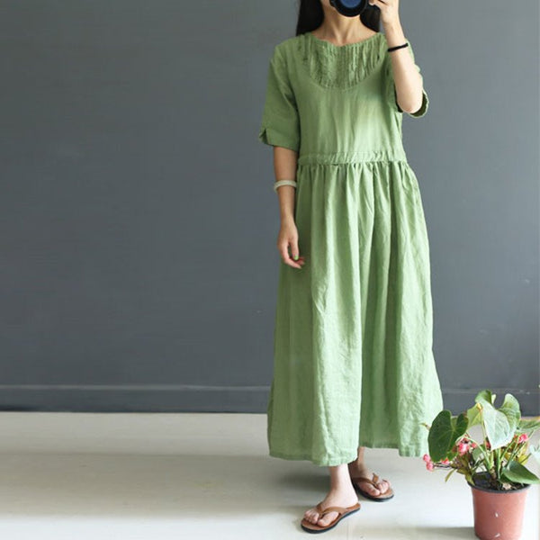 Buykud Dresses---Casual Loose Dress, Cotton and Linen High Quality ...