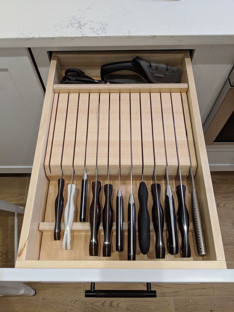 Custom Knife Block Drawer Organizer, Maple 