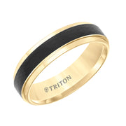 Tungsten Carbide Comfort Fit Two Tone Mens Band with Black Crystalline Finish Center and Yellow Step Edge