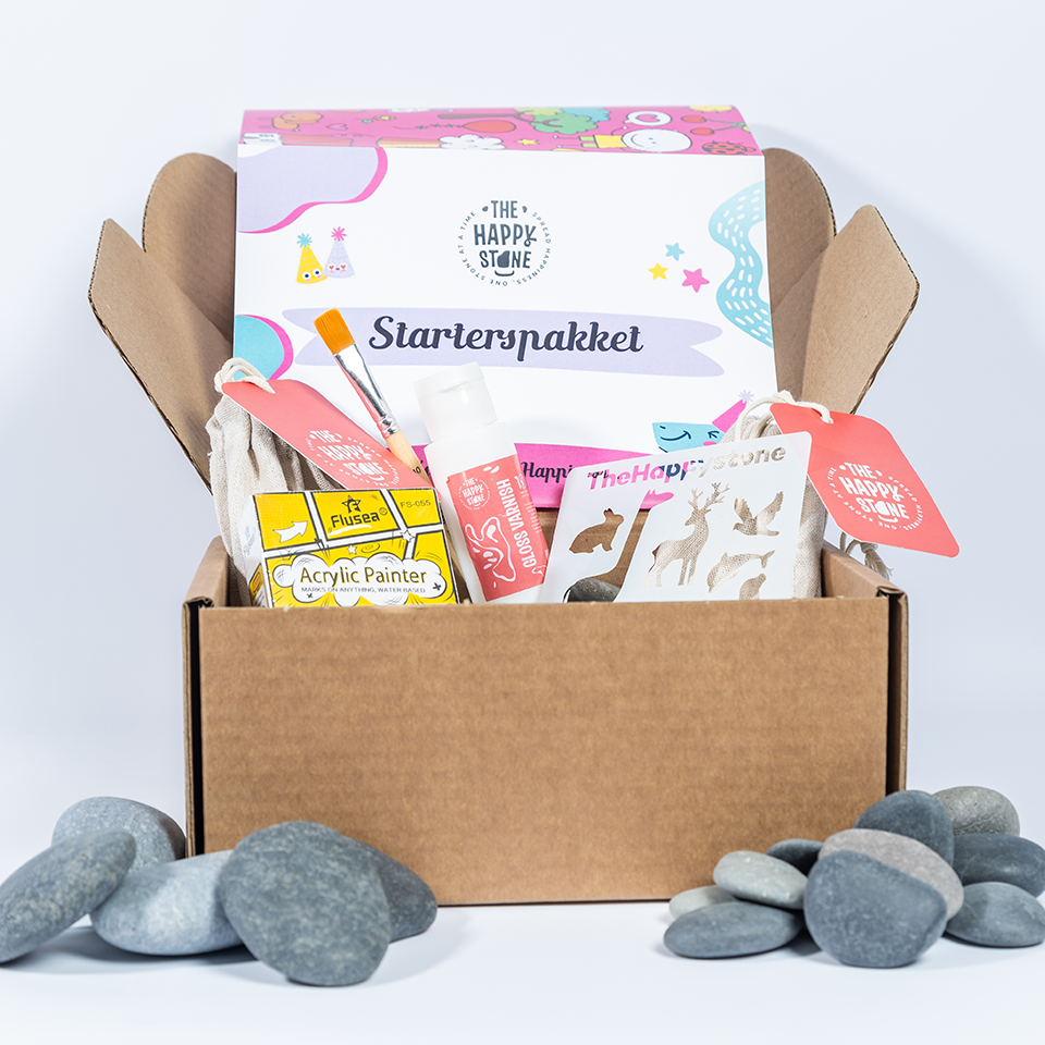 Starterspakket Happy Stones + QR Codes voor de App | Alles-in-1 | Stenen schilderen - TheHappyStone product image