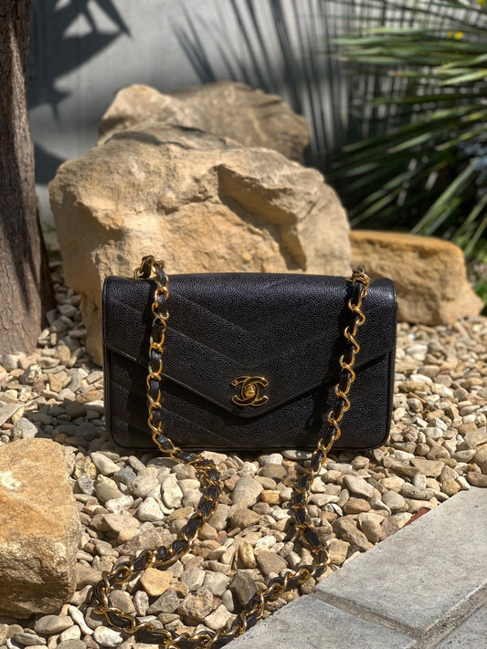 CHANEL V Stitch Double Flap Chain Shoulder Bag