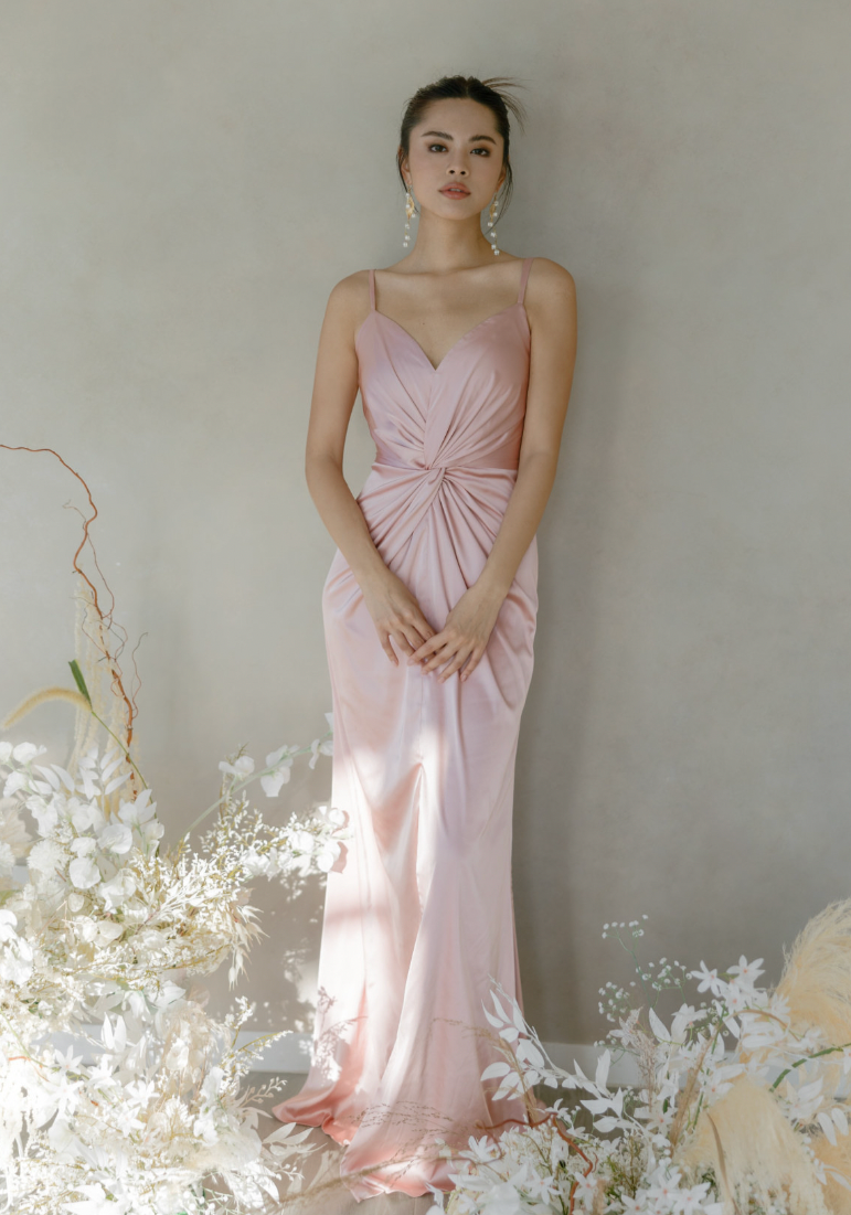 Cora Bridesmaid Dress In Blush Satin