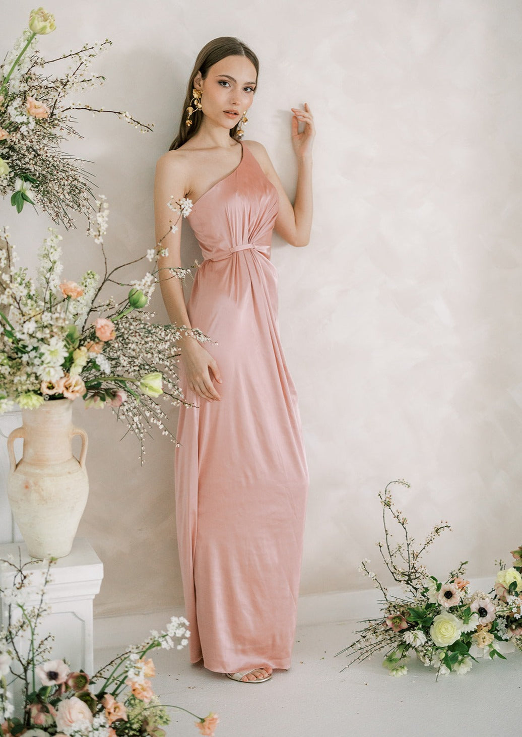 Greta Bridesmaid Dress In Blush Satin