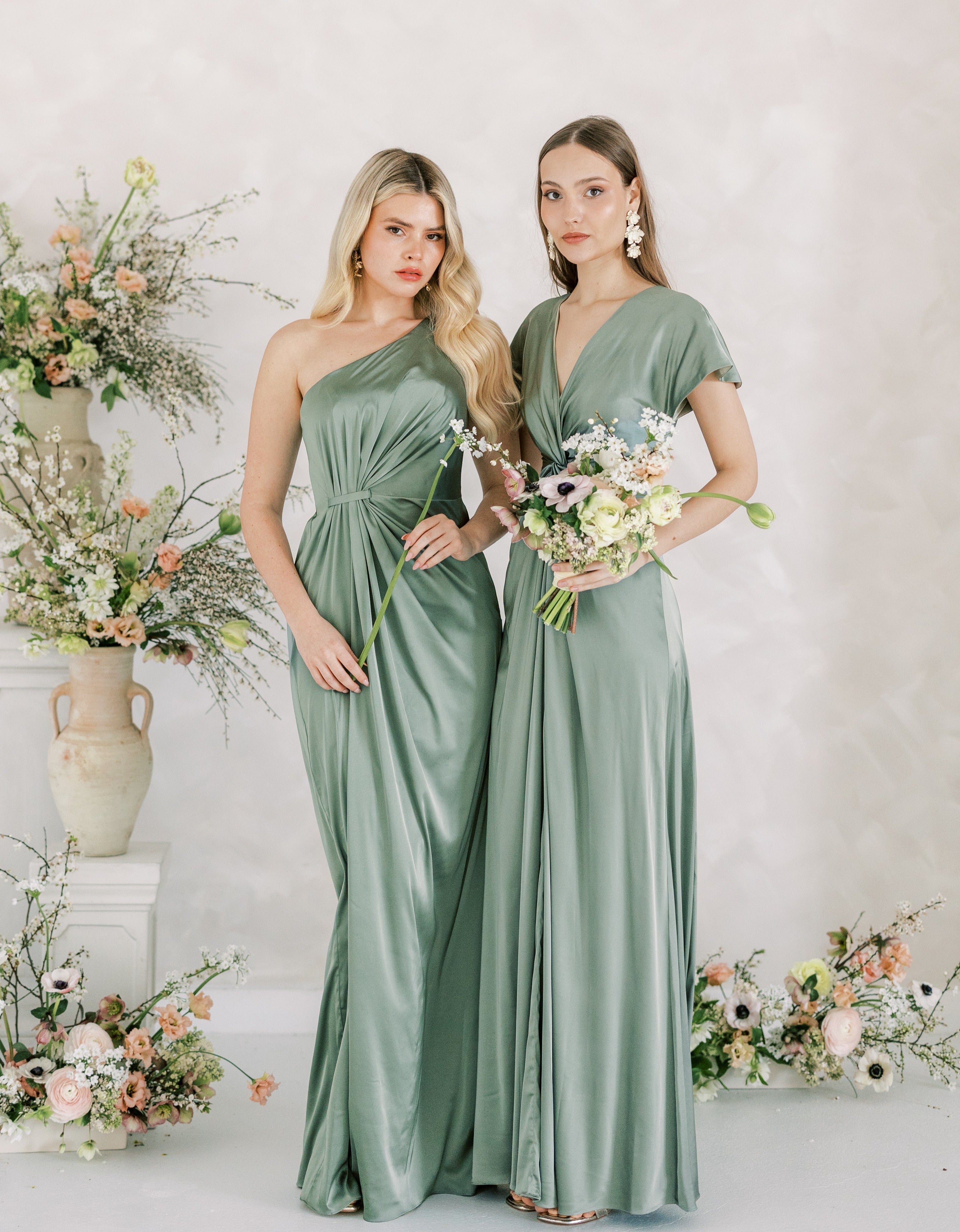 Greta Bridesmaid Dress In Sage Satin