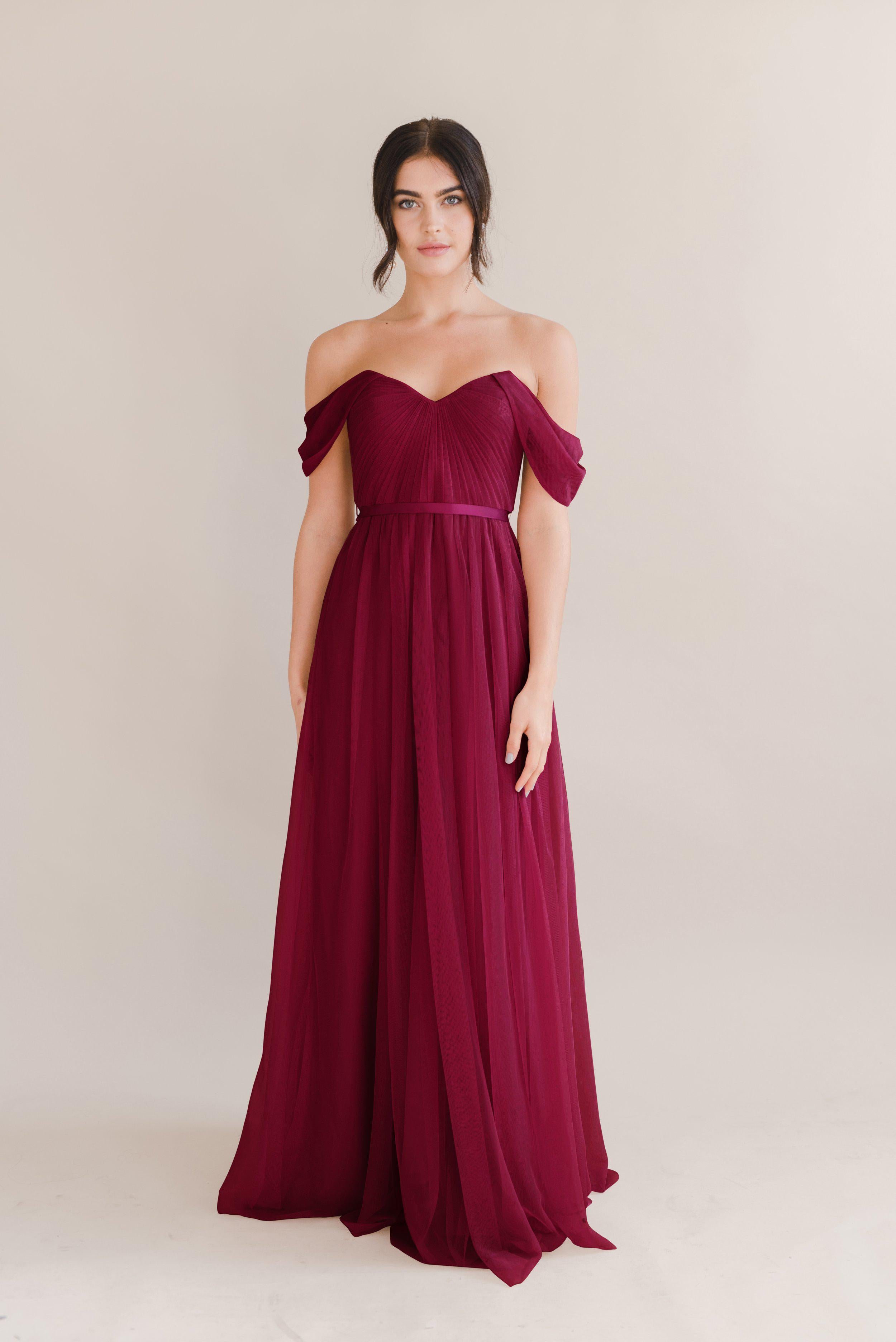 Bardot Bridesmaid Dress  In Roseberry Tulle