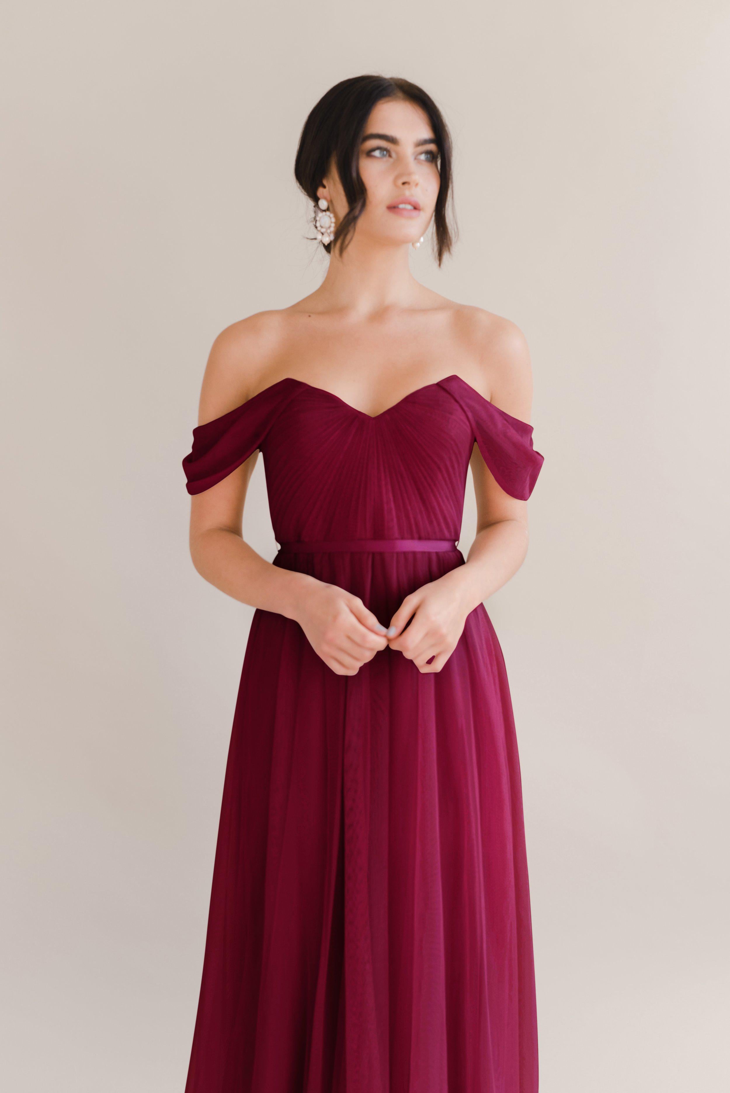 Bardot Bridesmaid Dress  In Roseberry Tulle