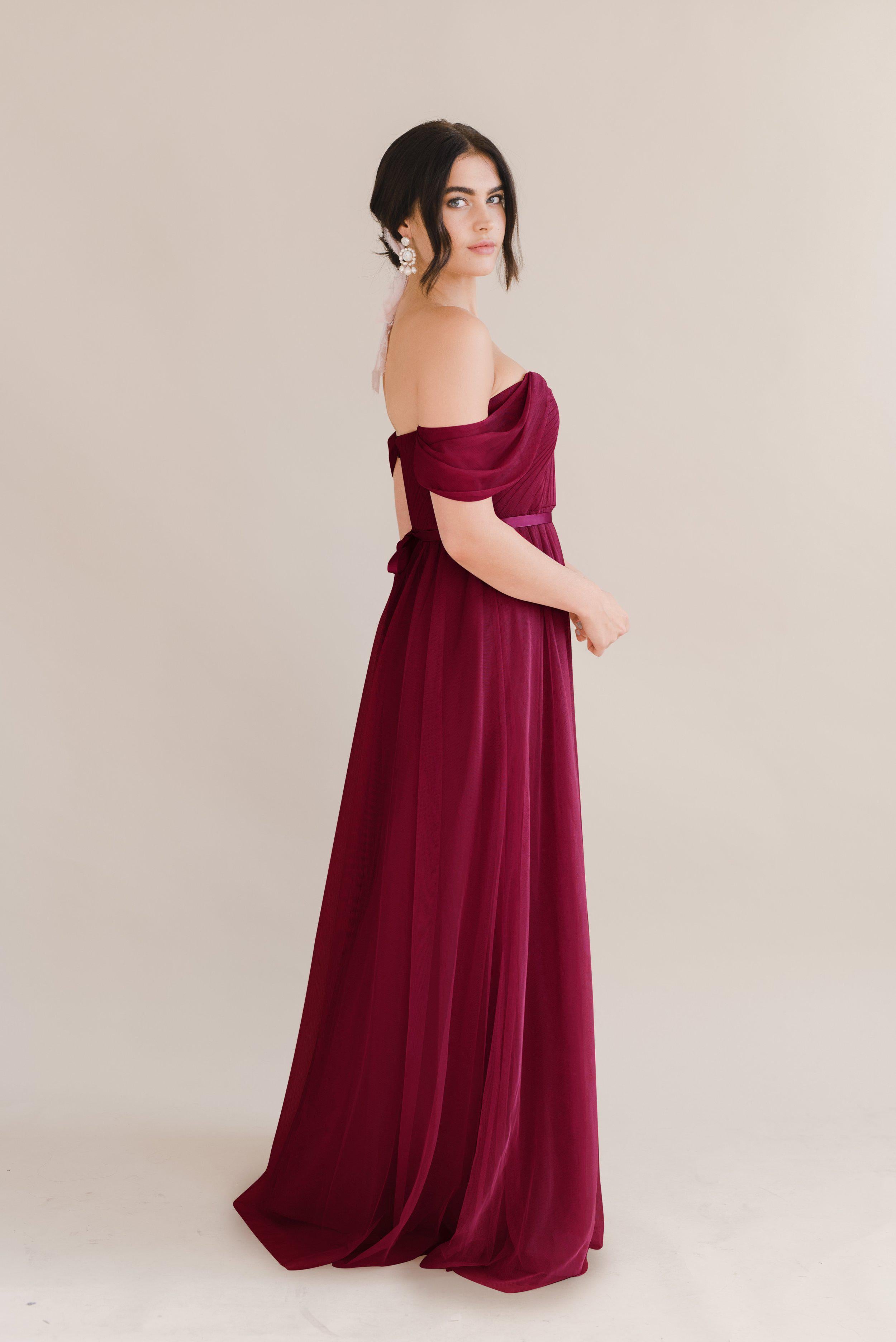 Bardot Bridesmaid Dress  In Roseberry Tulle