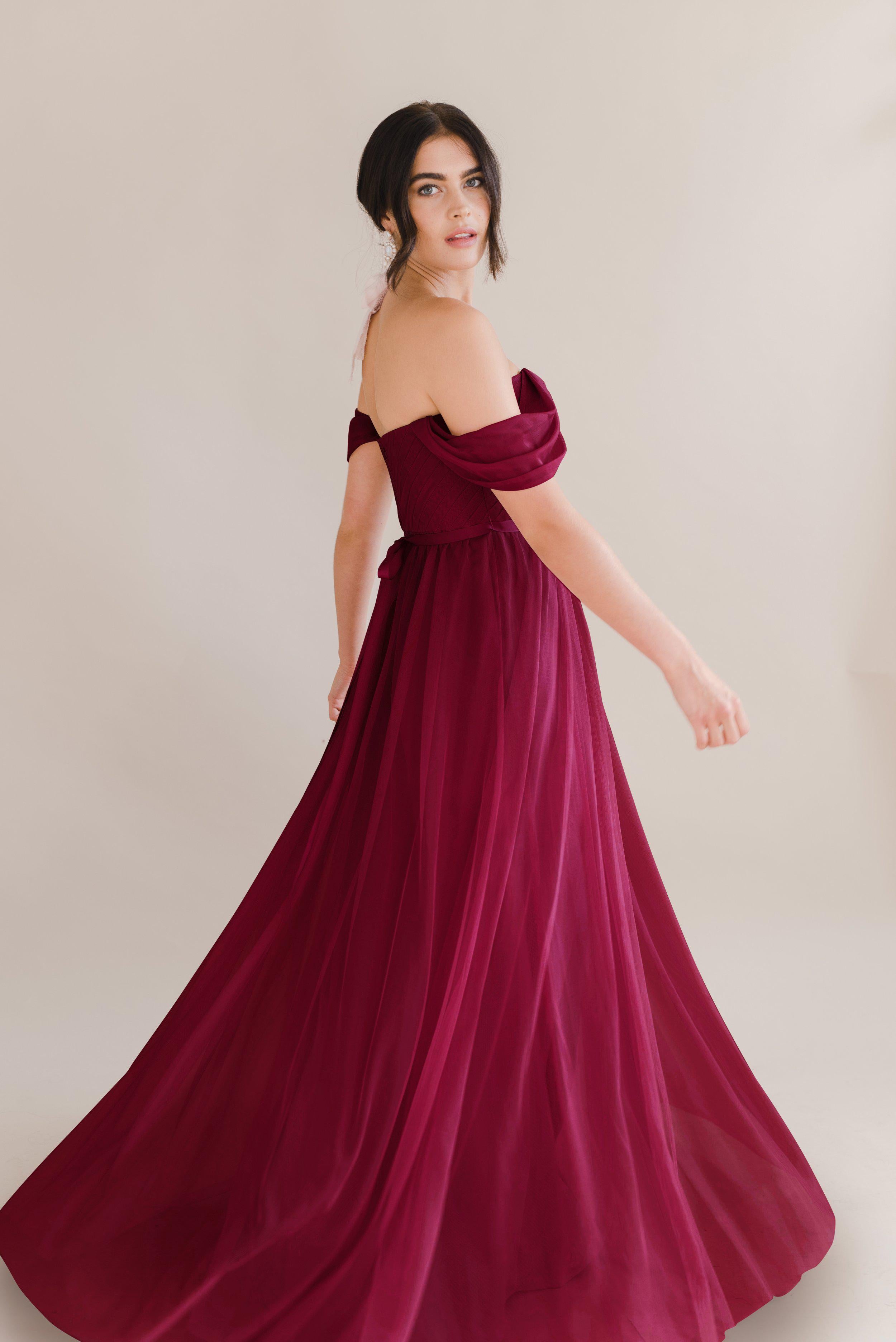 Bardot Bridesmaid Dress  In Roseberry Tulle