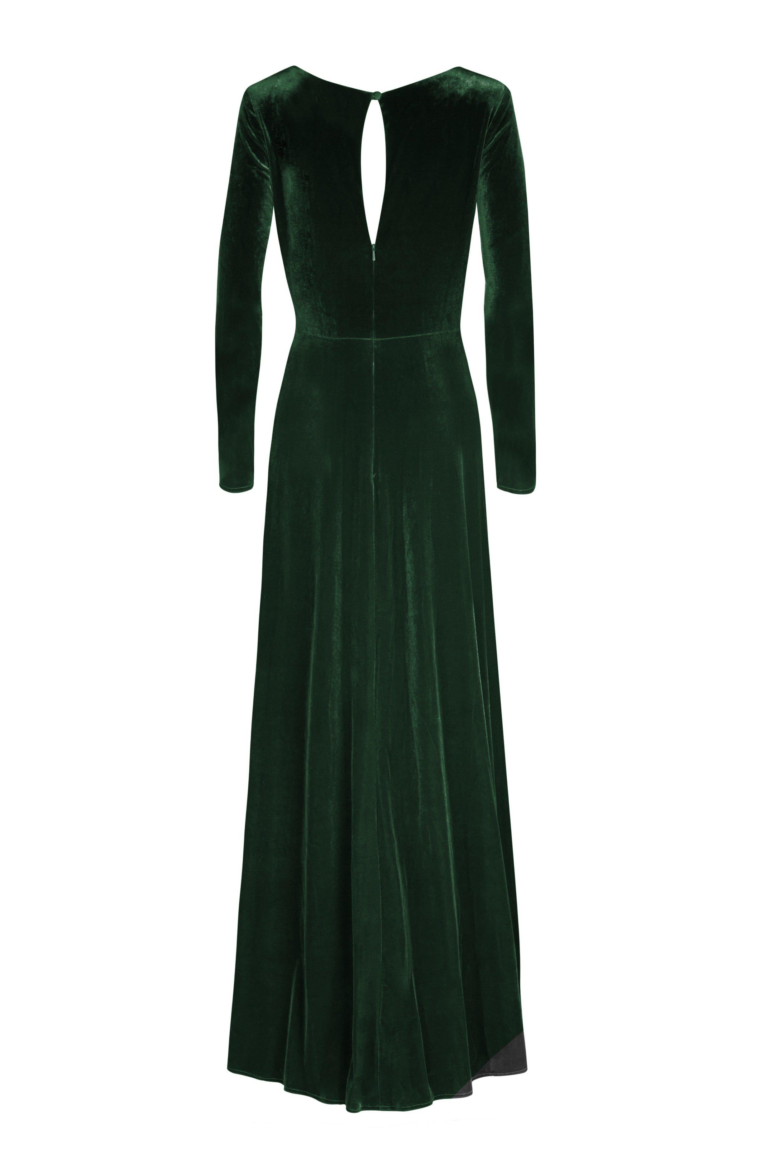 Camilla Long Sleeve Velvet Bridesmaid Dress In Hunter Green