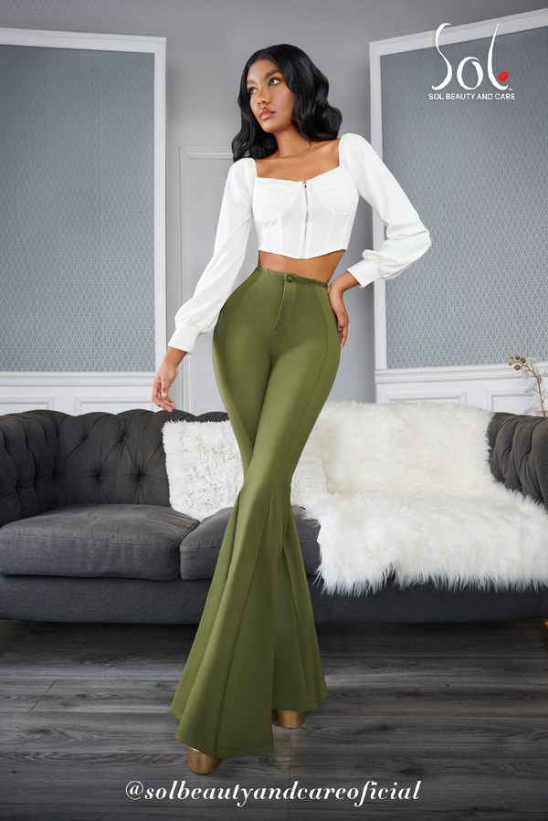 Luxury Booty Leggings (Flare Cut With Center Slit) - Olive