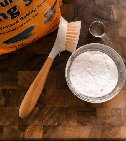 baking soda and scrub brush