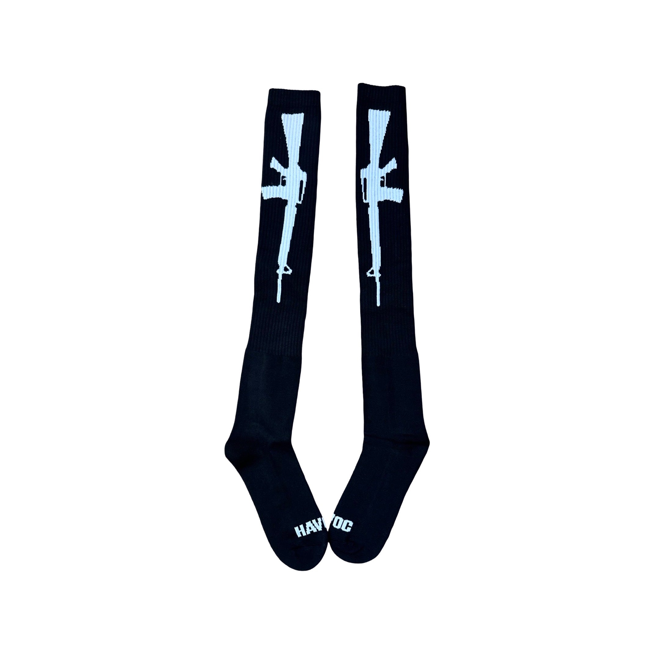 DUCK & COVER WOVEN THIGH HIGH SOCKS (black)