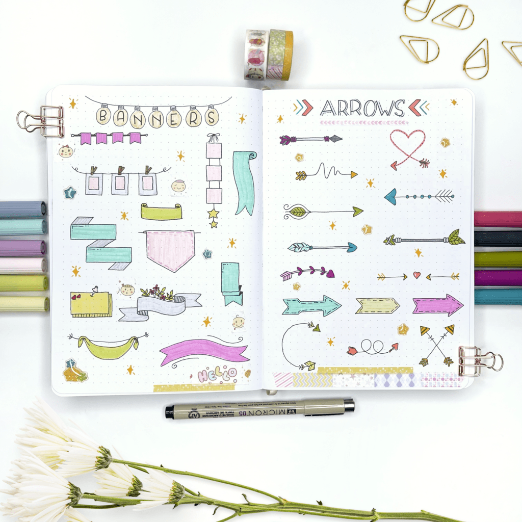 bullet journal banners and arrows doodles