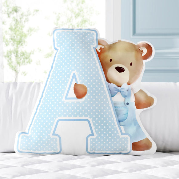 Blue Letter A Teddy Bear Cushion 13.4