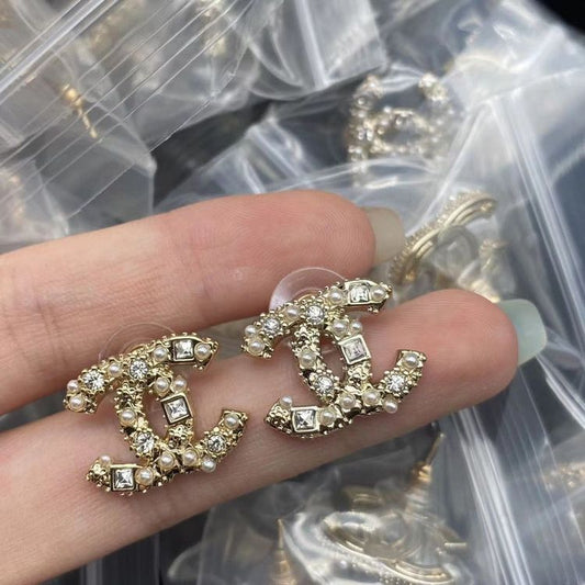 Chanel Black Gold Cc Dangle Pearl Earrings