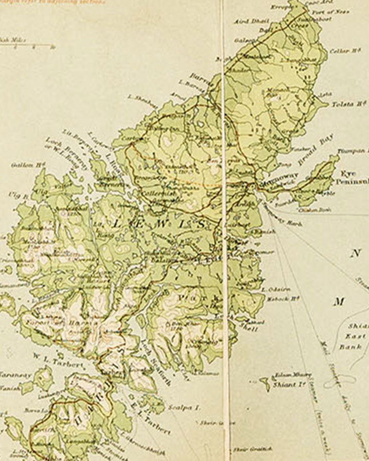 Authentic Topographical Map of Lewis & Harris by John Bartholomew c. 1914