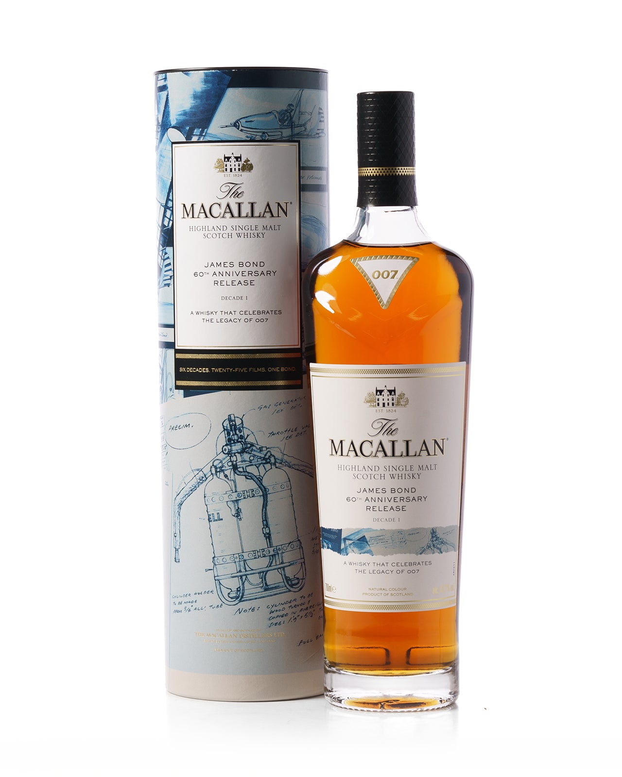 Macallan James Bond 60th Anniversary Release Decade I Bottled 2022 With Original Tube